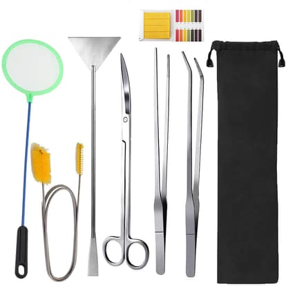 Qpets - Qpets® 7 in 1 Aquarium Aquascaping Tools Kits, Stainless Steel Aquarium Plant Tools Tweezers Scissors Scrapers for Aquarium Tank
