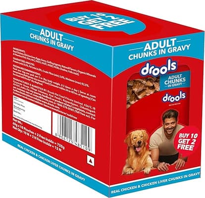 drools - Adult Wet Dog Food, Real Chicken and Chicken Liver Chunks