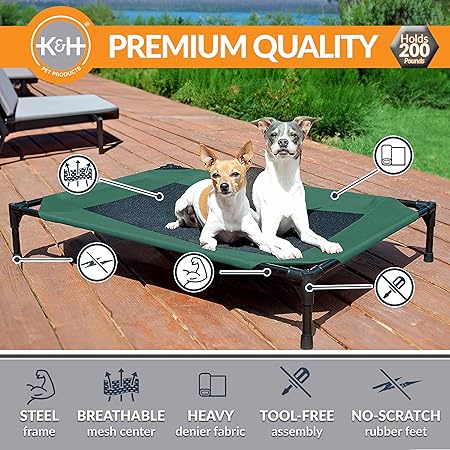 K&h Petproducts - Cooling Elevated Dog Bed Outdoor Raised Dog Bed with Washable Breathable Mesh, Dog Cot Bed No-Slip Rubber Feet, Portable Dog Cot Indoor Outdoor Dog Bed, Medium
