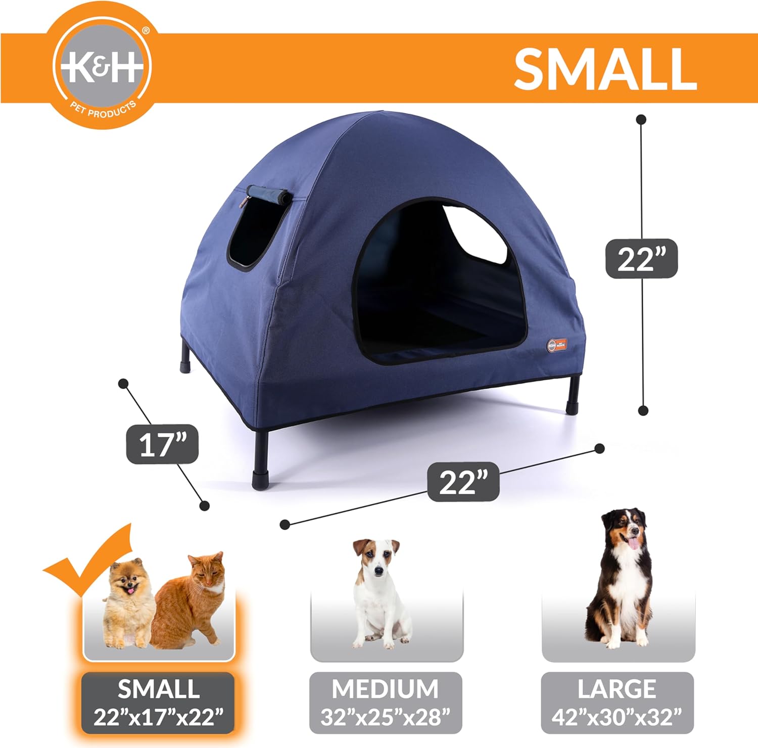 K&h Petproducts - Pet Cot House Small Navy Blue-Indoor & Outdoor Elevated Pet Bed & Shelter