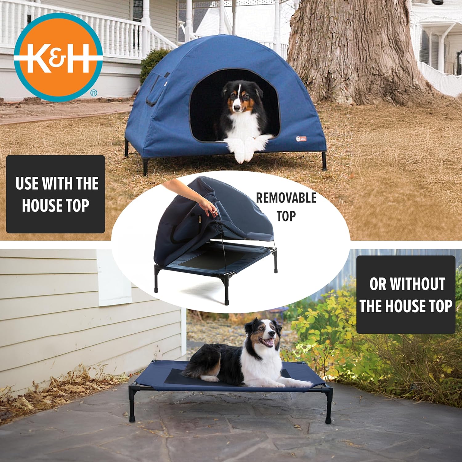 K&h Petproducts - Pet Cot House Small Navy Blue-Indoor & Outdoor Elevated Pet Bed & Shelter