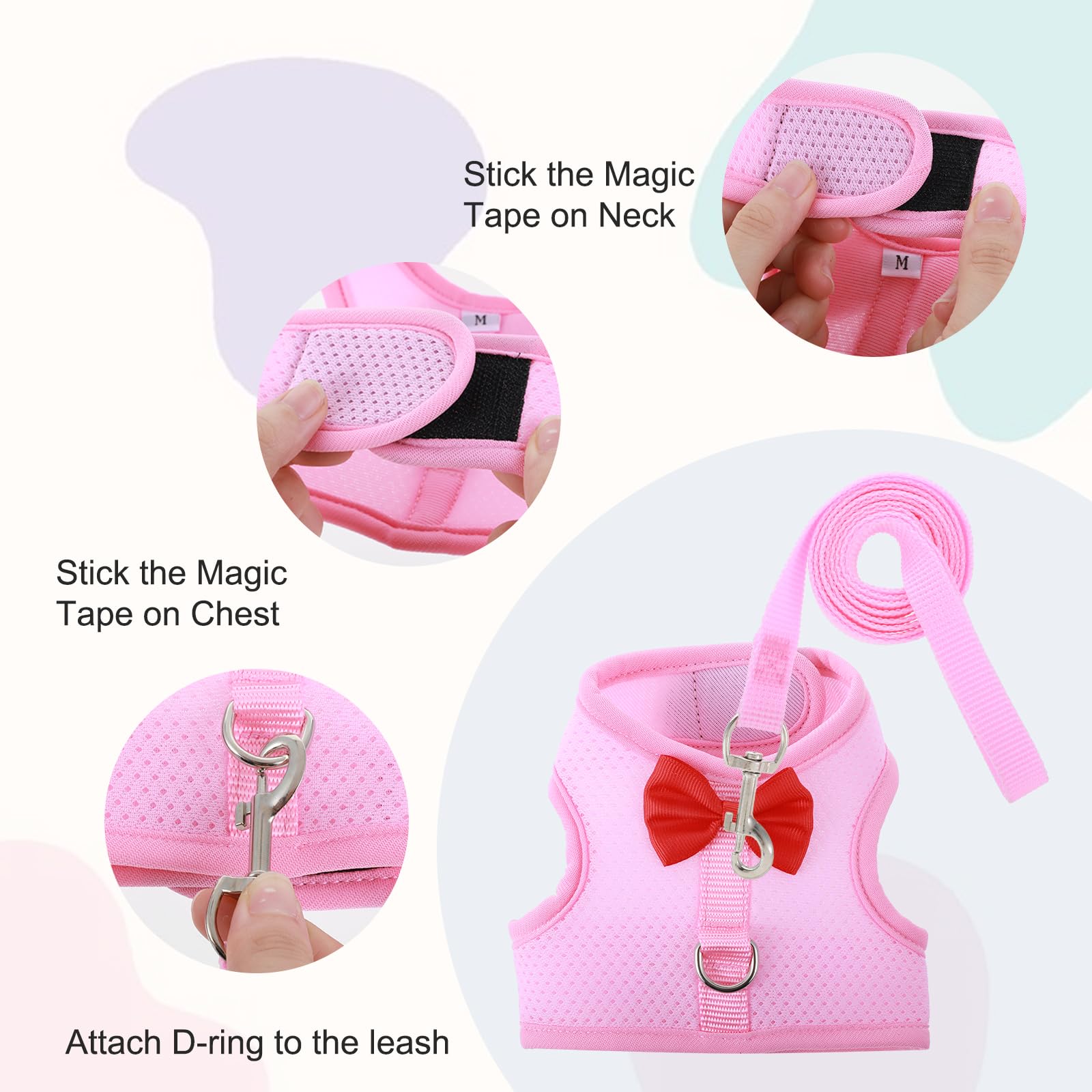 Quilax - Rabbit Harness and Leash Set with Cute Bow, Soft Mesh Vest Harness