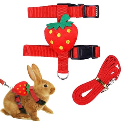 qpets - Qpets Stylishly Sweet Plush Charm Rabbit Harness with Escape-Proof Dual Strap & Quick Release Buckle