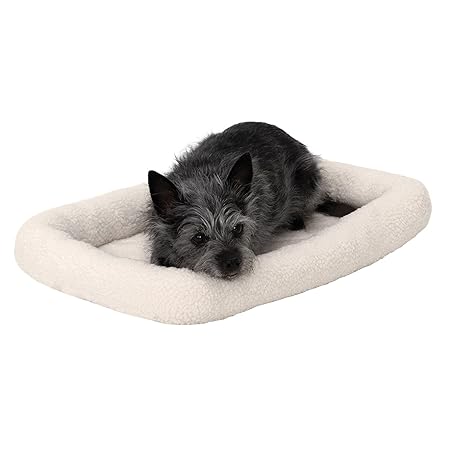Furhaven - Dog Bed for Extra Small Dogs & Indoor Cats, 100% Washable, sized to Fit Crates-Sherpa Fleece Bolster Crate Pad-Cream, Extra Small