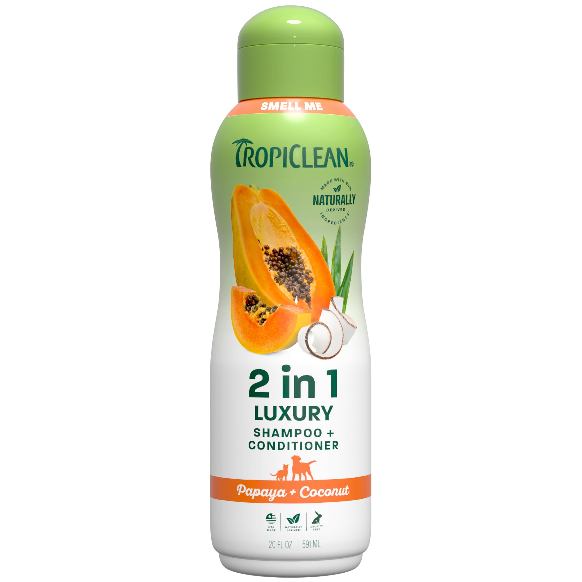 Tropiclean - TropiClean 2-in-1 Dog Shampoo and Conditioner, Moisturizing Dog Detangler, Puppy Safe, Made in the USA, Papaya Scent, Cat & Kitten Safe, 20oz.