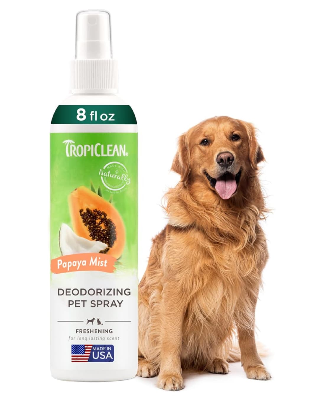 tropiclean - TropiClean Dog Perfume, Long Lasting Papaya Cologne, Deodorizing Spray for Smelly Dogs, After Bath Detangling Spray with Vitamin E, Safe for Cats, 8oz.