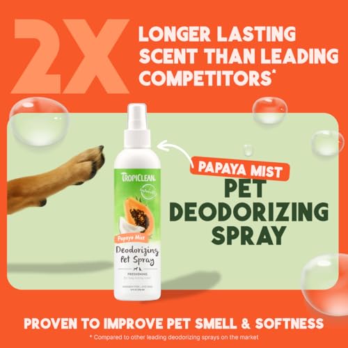 Tropiclean - TropiClean Dog Perfume, Long Lasting Papaya Cologne, Deodorizing Spray for Smelly Dogs, After Bath Detangling Spray with Vitamin E, Safe for Cats, 8oz.