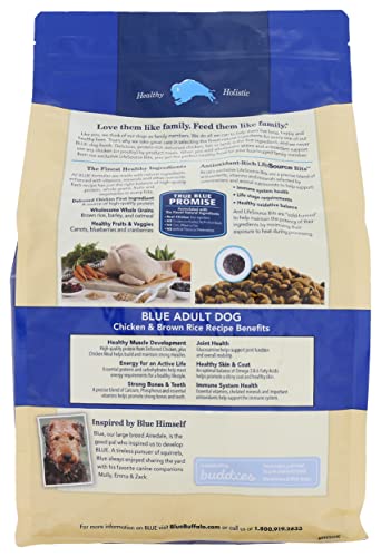 Blue Buffalo - Blue Adult Dry Dog Food Life Protection Formula, Chicken & Brown Rice Recipe, Natural Ingredients, No Artificial Flavors or Preservatives, 5 Pound (Pack of 3)